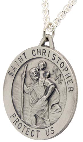 All Patron Saints Round Antiqued St. Christopher Necklace Medal Solid 925 Sterling Silver with Jewelry Gift Box - Can Be Personalized with Custom Engraving2