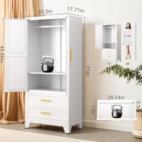 Image of GAIOUS Metal Wardrobe Cabinet with Hanging Rod, Clothing Storage Cabinets