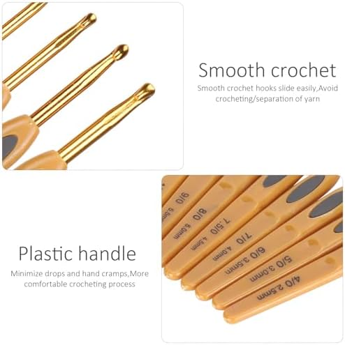 8Pcs Crochet Hook Knitting Tools Soft Touch Hooks Sweater Needles Brown Plastic Handle Set Aluminum Ergonomic