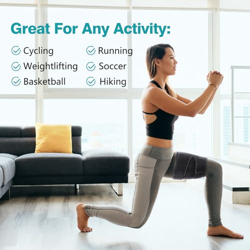 thigh brace hamstring quadriceps support and thigh wraps adjustable compression sleeve support for pulled groin muscle sprains tendonitis sciatica pain and sports recovery for men and women