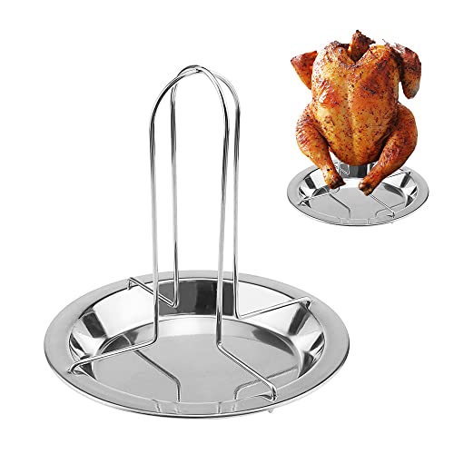 LongZYU Pollo Barbacoa Soporte Parrilla para asador de Pollo Antiadherente Soporte Vértical para Asar Pollo Soporte con Bandeja de Goteo Pollo Asado Rack para Cocinar al Grill en Horno y Barbacoa Cover