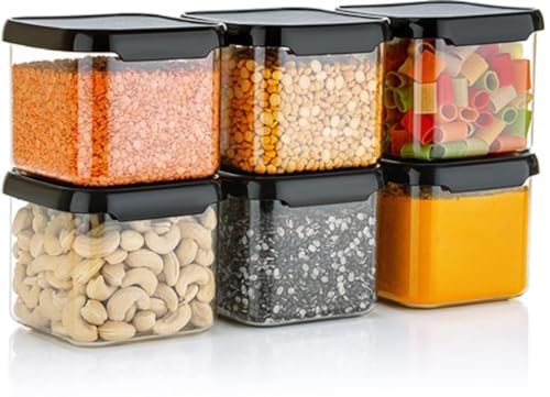 Image of Xiran Kitchen Storage Box, Container for Kitchen, Storage Box for Kitchen, Storage Jars, Storage Containers for Pulses, Cereals, Dry Fruits, Kitchen Accessories Items for Home (500Ml Black Set of 6)