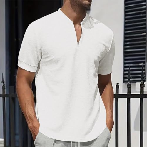 Mens Zipper Henley Shirts Comfy Short Sleeve Breathable Golf Tshirt Loose Fit Band Collar Stretch Soft Performance Tees2