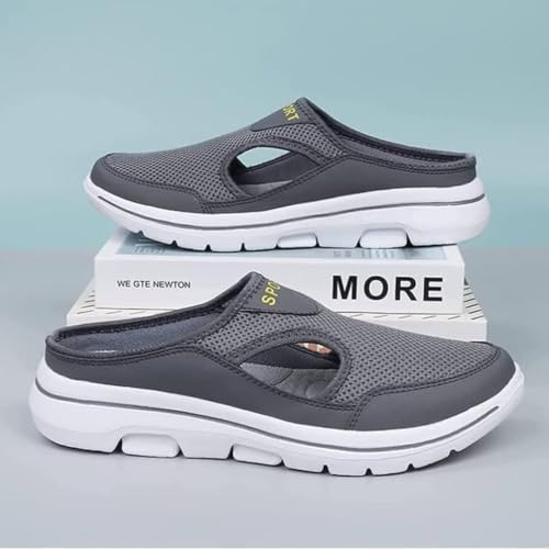 Generic Men's Mesh Sport Slip-On Mule Sneakers, Gray, White Sole Grey - Image 4