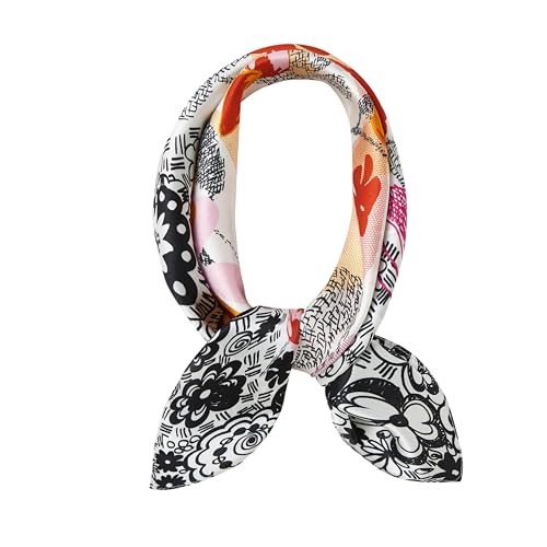 100% Mulberry Silk Scarf 21x 21inches Women's Small Square Scarf for Night Sleeping (Flowers)