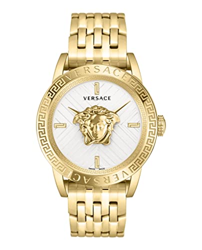 Versace V-Code Collection Luxuriöse Herren-Armbanduhr mit goldfarbenem Armband und silberfarbenem Zifferblatt, Gold, OS, V-Code