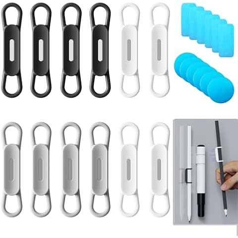 Freewindo 12 Pack Magnetic Pencil Holder Silicone Magnetic Pen Holder for Refrigerator, Magnetic Dry Erase Marker Holder for Whiteboard, Desk, Clipboard, Locker Accessories (4back+4grey+4white) Cover