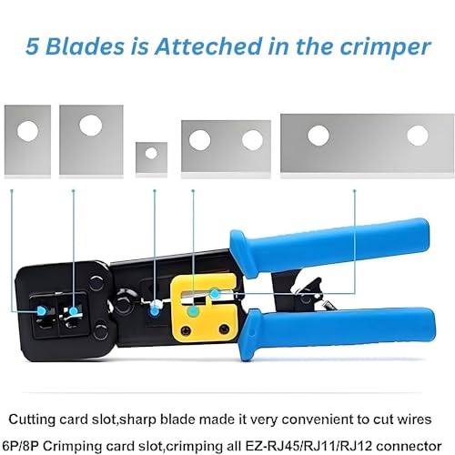 Image of XIKKART Passthrough RJ45 Crimping Tool Kit with Wire Stripper & Cutter | 20PCS Cat6 Pass Through Connectors | RJ45 Modular Plug Crimper LAN Tool Kit for Cat5 Cat5e Ethernet Cable Network Installation