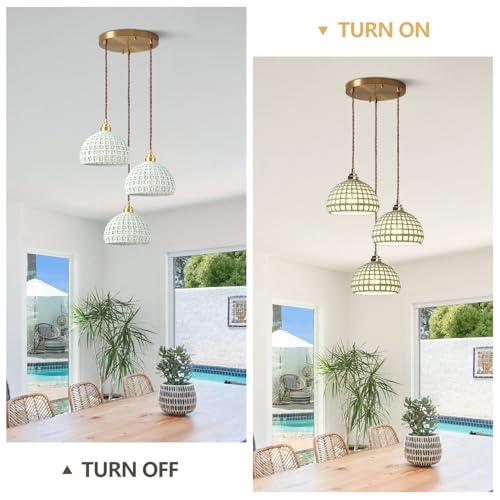 Image of Modern Pendant Light 3-Lights Fixture with Sky Blue Ceramic Shade Brass Vintage Pendant Lighting Industrial Dome Pendant Lamp for Bedroom Kitchen