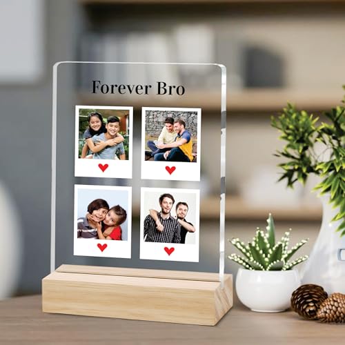 Image of Giftplease Customized Photo And Text Frame With Wooden Stand | Personalised Printed Photo Frame | Gift For Brother | Birthday | (Transparent, 5MM, 6 * 8 Inches), Tabletop BG 09
