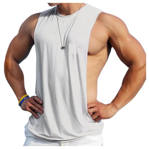 Ychnaim Men's Sleeveless Muscle Stringer Tank Top Cut Open Gym Training Bodybuilding Vest Shirts Color White Size L
