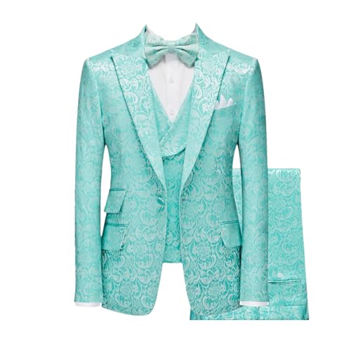 3-teiliges Anzug-Set für Herren, schmale Passform, Blumenmuster, Anzüge für Party, inklusive Revers, Blazer, Weste, schmale Hose