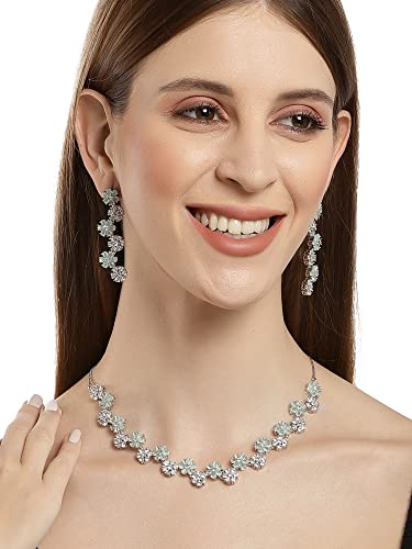 Image of Karatcart Silver Tone Green American Diamond Studded Necklace Set for Women