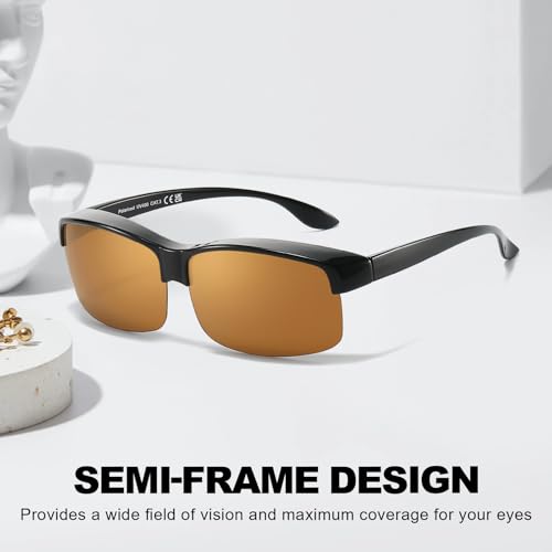 Image of Trysee Polarized Fit Over Glasses Sunglasses for Men Women with Semi Rimless Frame & UV Protection Lenses TS1218M