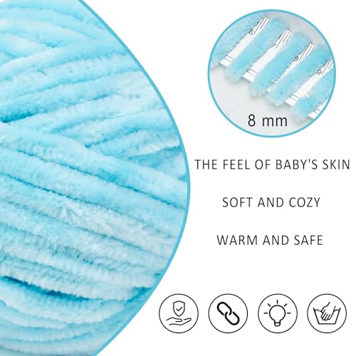Velvet Yarn Chenille Yarn for Crocheting and Knitting Soft Chenille Bulky Baby Blanket Yarn DIY Weaving Craft 8pack Blue(4oz 66yds Each) by Yiju - Image 2