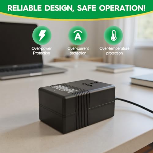 محول جهد كهربائي 220 فولت الى 110 فولت، محول تخفيض، محول طاقة للسفر، محول طاقة كهربائي منزلي لفرد الشعر والتلفزيون واللابتوب (300 واط)