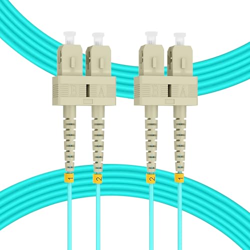 NewYork Cables �t�@�C�o�[�p�b�`�P�[�u�� | SC - SC �}���`���[�h �f���v���b�N�X OM4 50/125 �W�����p�[�R�[�h | 3M (10�t�B�[�g) 40gb ���t�@�C�o�[�P�[�u�� (Aqua)