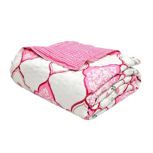 Image of BLOCKS OF INDIA Hand Block Printed Cotton King Size Quilt /Rajai | MUGHAL Pink