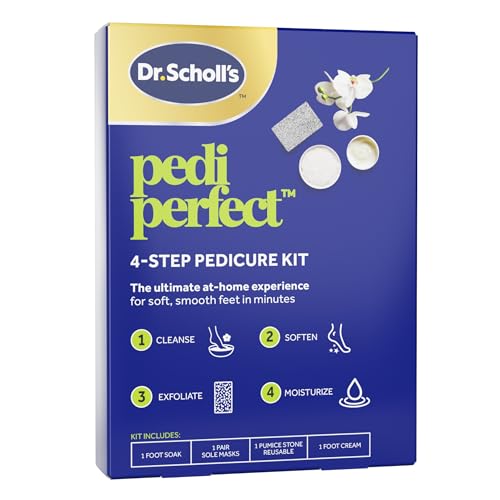 Dr. Scholl’s Pedi Perfect 4-in-1 Pedicure Kit – The Ultimate at-Home Spa Pedicure Experience, Foot Soak, Exfoliating Mask, Moisturizing Cream, Pumice Stone Callus Remover, Soft Smo