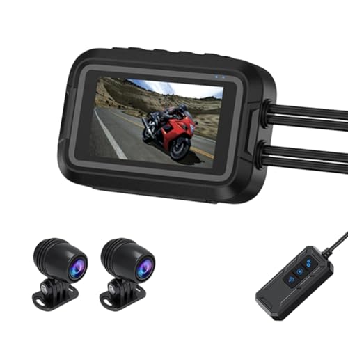 Fangxuee V9 Dashcam per Moto WiFi 1080P Fotocamera Anteriore Posteriore Videoregistratore per Moto Impermeabile con Monitor di Parcheggio Resistente A