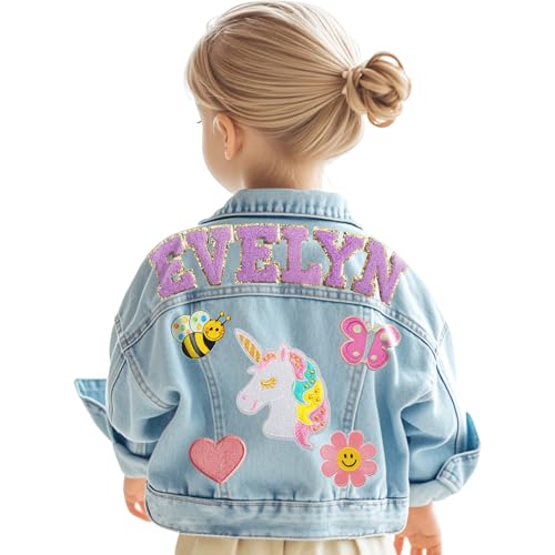 Personalized Denim Jacket for Girls Boys Kids & Toddler, Girls' Spring Autumn Denim Jackets Outerwear, Personalized Baby Gifts, Custom 1-8st Christmas Birthday Gifts for Girls Boys