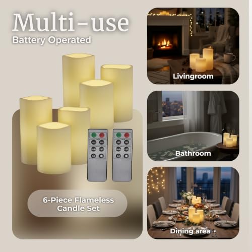 Image of Lavish Home Flameless LED Candles - 6-Piece Remote Controlled Flameless Candle Set for Home, Wedding, Bridal Shower, and Christmas Decor