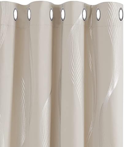 Deconovo Grey Blackout Curtains for Living Room 72 Drop Silver Wave Line Foil Printed Blackout Curtains Thermal Insulated Curtains Eyelet Curtains for Baby Nursery 46 x 72 Inch Grey Two Panels