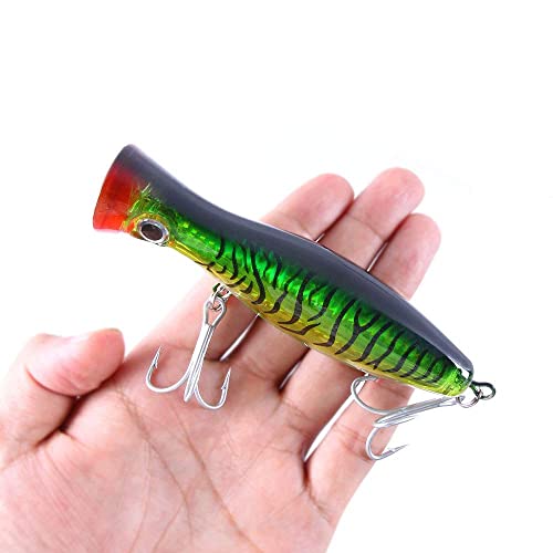 GudGmtoy 3Pcs Floating Lure Popper Bait Topwater Angelköder Große Popper Angelköder Salzwasserfischen Künstliche Hartköder Bass Thunfisch Popper Köder für Wolfsbarsch, Hecht, Barsch, Muskie 13cm