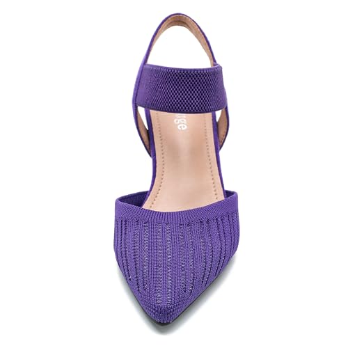 Enelauge Women's Closed Toe Low Kitten Heels Knit Pumps Elastic Ankle Strap Sandals Slingback Pointed Toe Wedding Prom Dress Shoes2