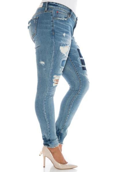 Slink - Premium Women's Plus Size Stretch Skinny Jean (Mid Blue with Destruction)3