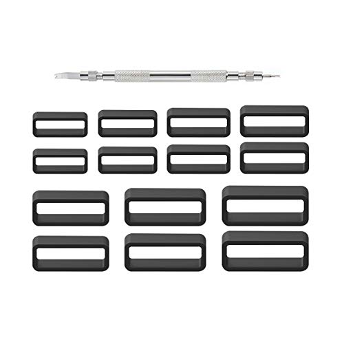 Adebena 14 Packs Rubber Leather Watch Band Strap Loops Black Silicone Replacement Resin Watch Bands Keeper Holder Retainer Size 14mm 16mm 18mm 20mm 22mm 24mm 26mm with Watch Repair Tool Kit