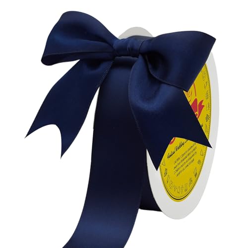Image of Double Face Satin Ribbon 1-1 /2 inch X 50 Yards Polyester Navy Blue Ribbon for Gift Wrapping Very Suitable for Weddings Party Hair Bow Invitation Decorations and MoreDecorations and More
