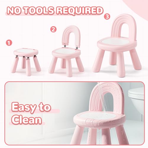 Image of KidBloom Toddler Chair, Sturdy Anti-Tip Kids Chair, Lightweight Small Plastic Child Chair for Toddlers 1-3, Rainbow Backrest Ergonomic Design, Pink