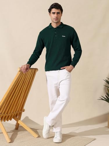 Image of Kvetoo Men's Wool Polo Collar Neck Winter Sweater Full Sleeve Solid Pullover for Casual Office Wear