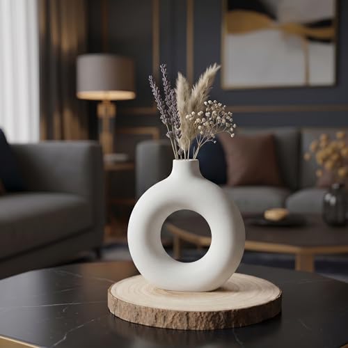 Image of Purezento Nordic Donut Circular Flower Vase 6 Inch - Pack of 1 | DecorativeVase | Vases for Modern Home Decor, Living Room, Office Decor Ideas
