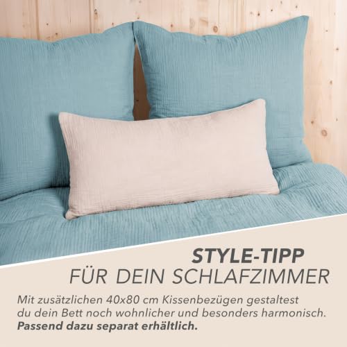 Pure Label Musselin Bettwäsche 4tlg 2x135x200+2x80x80 - Blau – Ansicht 6