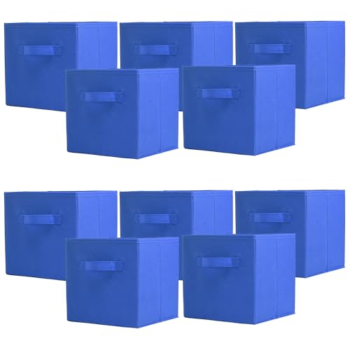 Image of Kuber Industries (Pack of 10) Foldable Storage Box | Multipurpose Storage Organizer For Clothes | Plain Wardrobe Organizer for Book, Stationary & Toys | 11 Inch | Royal Blue