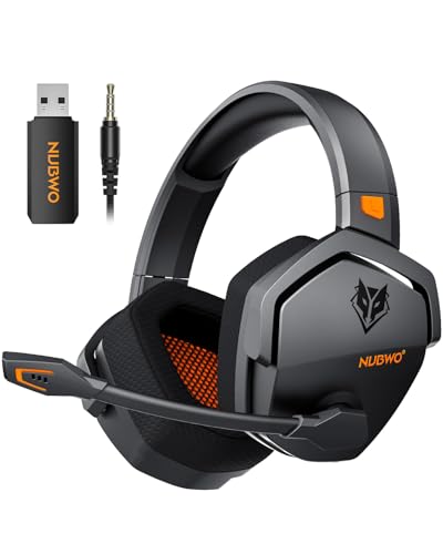 NUBWO Wireless Gaming Headset with Mic for PS5 PS4 PC, Zero Interference, 100-Hour Battery All-Day Play, 23ms Sync for Fortnite & Call of Duty/FPS Gamers, Triple Mode All Devices Compatible - Orange