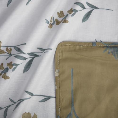 Image of HUESLAND 100% Cotton Reversible Dohar Single Bed Cotton | Soft Cambric Weave, All Weather Light AC Blanket | 56 x 89 inches, Floral - Olive Green & White