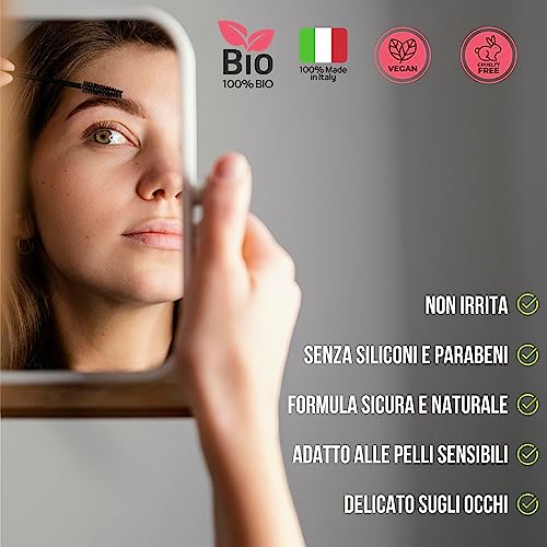 Siero Ciglia e Sopracciglia Allungante 10 ml - Trattamento Professionale Volumizzante e Rinforzante con Olio di Ricino, Pantenolo e Cheratina - Crescita Rapida e Infoltimento - FITOATTIVI