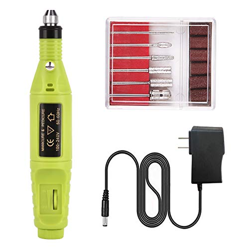 Yinhua Electric Nail Drill Kit Portable Professional Nail Drill Manicure Pen Shape Acrylic Nail Tools for Exfoliation Polishing with 6 Drill Bits and Sanding Bands for Home Salon (1 Set, Green)