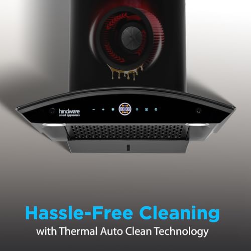 Image of Hindware Smart Appliances | Nadia BLDC 60 IN Kitchen Chimney | 1600 CMH |Curved Glass | Filterless | Auto Clean | Touch Control, Motion Sensor | 12 Yrs Warranty on Motor & 3 Yrs on Product (Black)