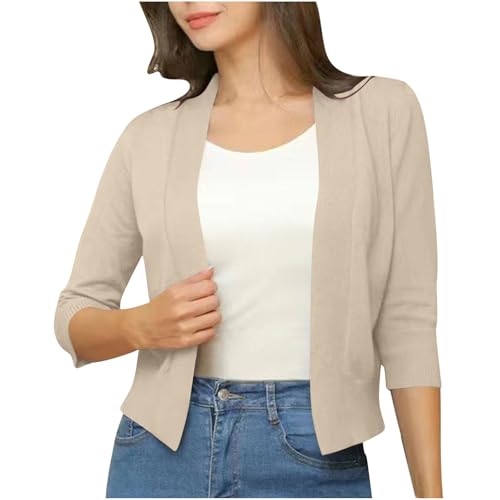 Women's Cropped Cardigan Sweaters 3/4 Sleeve Button Down Bolero Shrug Knit Sweater Open Front Lightweight Cardigans