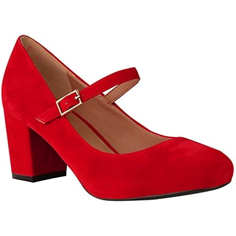 Womens Ladies MID Block Heel Mary Jane Office Work Formal Strap Dolly Shoes Size Cover