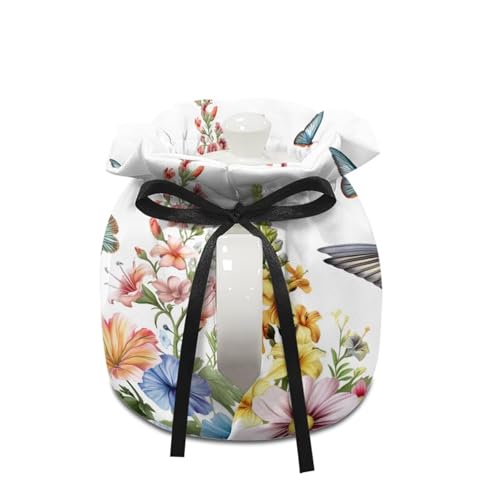 Image of Hummingbird Butterfly Tea Cosy, Scratches-Proof Insulated Kitchen Teapot Dust Cover with Drawstring, Tea Pot Cozy Breakfast Warmer for Home Kitchen Table Decoration