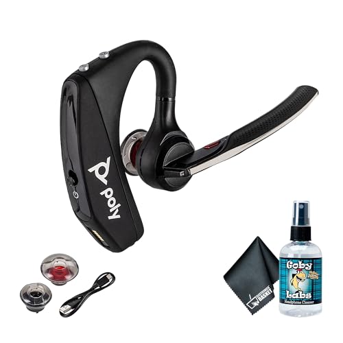 Poly Voyager 5200 Wireless Headset (Plantronics) - Single-Ear Bluetooth Headset w/Noise-Canceling Mic Bundle Including: Goby Labs Mic Cleaner, Electronic's Basket Fiber Cloth