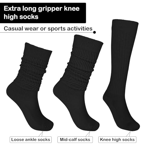 2 Pairs Women's Slouch Socks Warm Scrunchie Socks Heavy Knitted Boot Sock Extra Long Stacked Socks Size 9 to 11 (Black)3