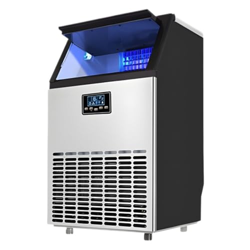 Máquina de hielo comercial, máquina para fabricar hielo industrial, máquina de cubitos de hielo de acero inoxidable independiente con capacidad de almacenamiento de hielo de 15 kg, para bares,55KG/24H
