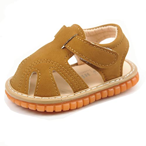 Image of WILLFUN Baby Boy Girl Summer Infant Squeaky Sandals Premium Rubber Sole Closed-Toe Non-Slip Shoes Toddler First Walkers