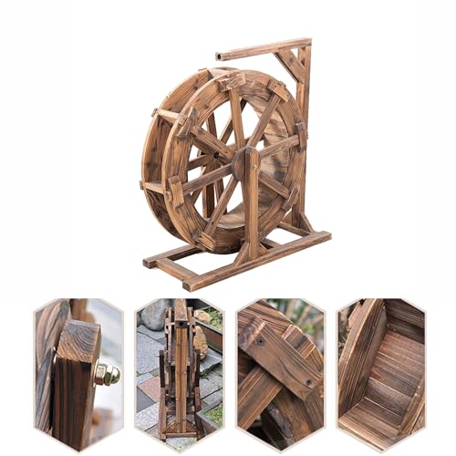 Fontana in legno a forma di ruota d'acqua, autoportante, design vintage, per giardino, stagno, balcone o decorazione per interni, elegante fontana per esterni